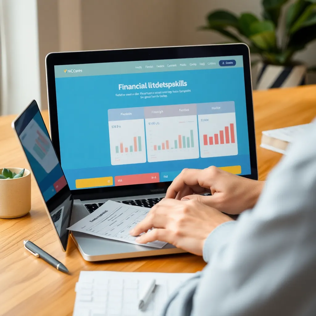 Person lernt online Finanzkenntnisse am Laptop