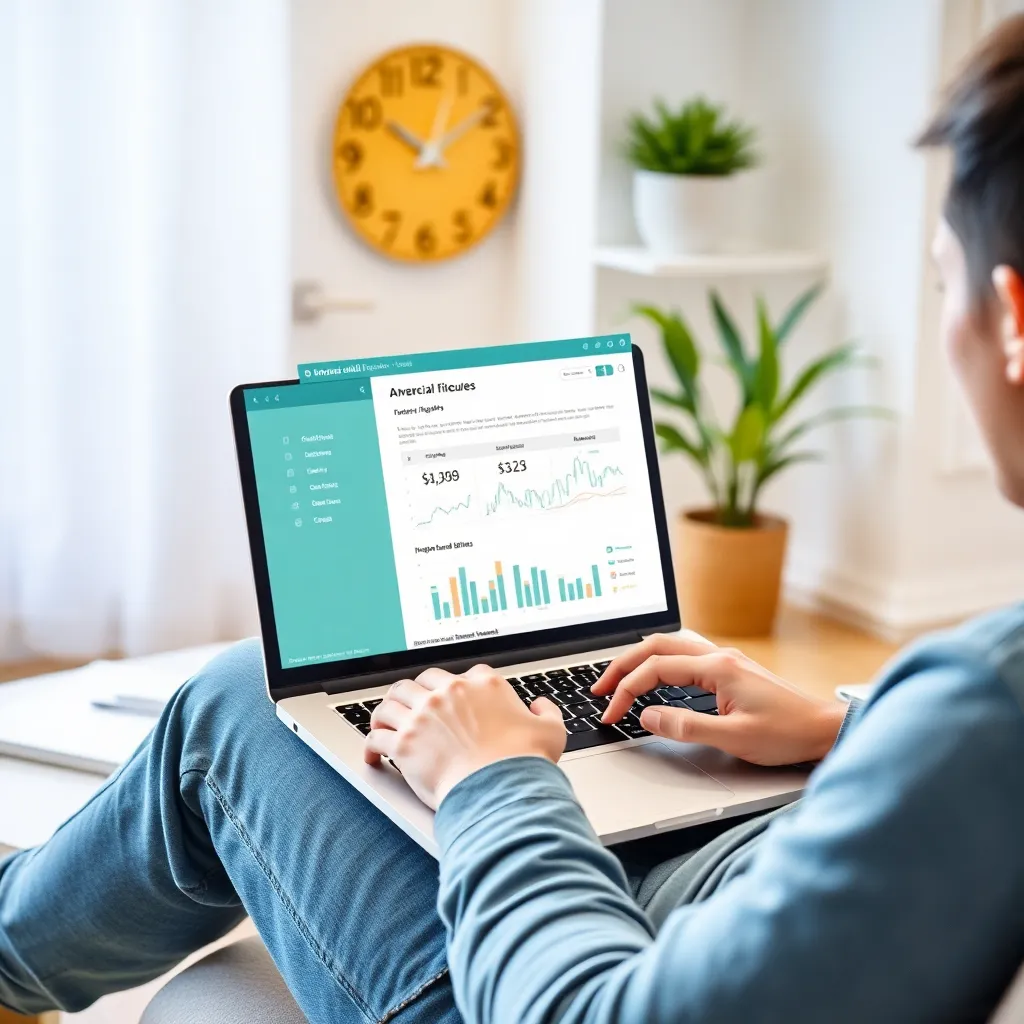 Student lernt online Finanzmodule am Laptop