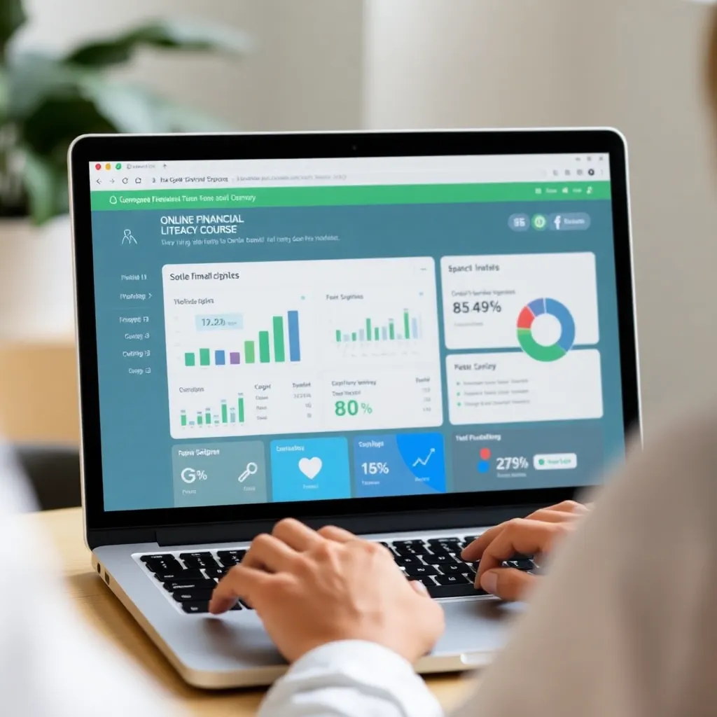 Person benutzt Laptop mit Finanzbildungs-Dashboard